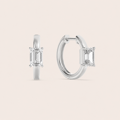1.5CT Emerald Cut Lab Grown Diamond Solitaire Huggie Earrings