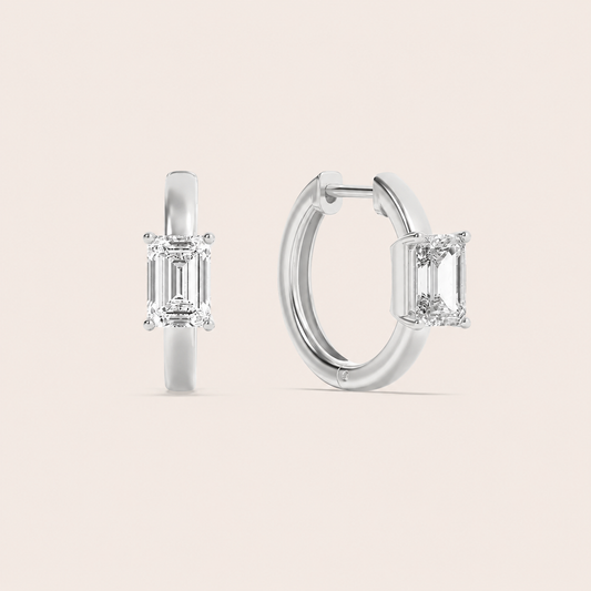 1.5CT Emerald Cut Lab Grown Diamond Solitaire Huggie Earrings