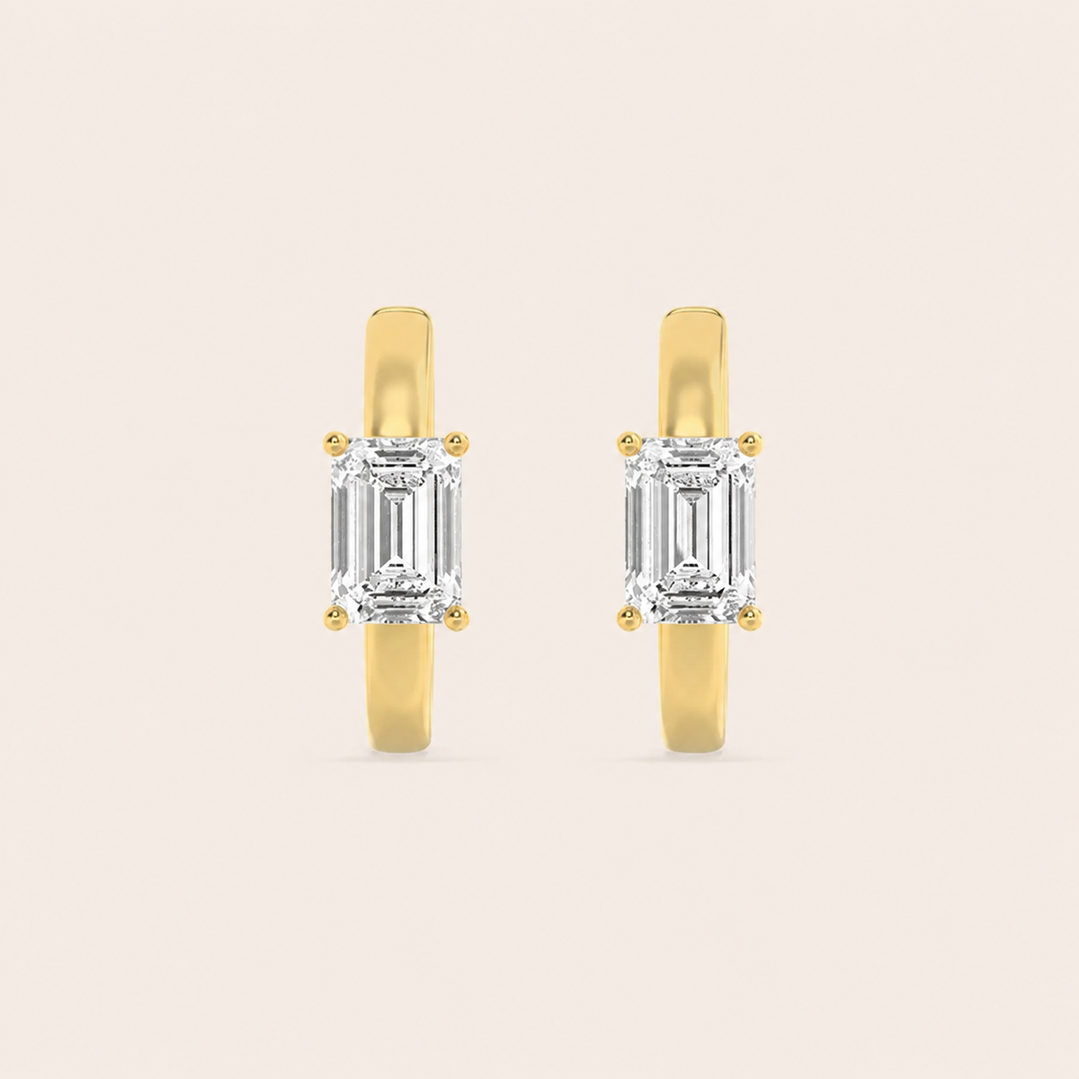1.5CT Emerald Cut Lab Grown Diamond Solitaire Huggie Earrings