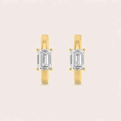1.5CT Emerald Cut Lab Grown Diamond Solitaire Huggie Earrings