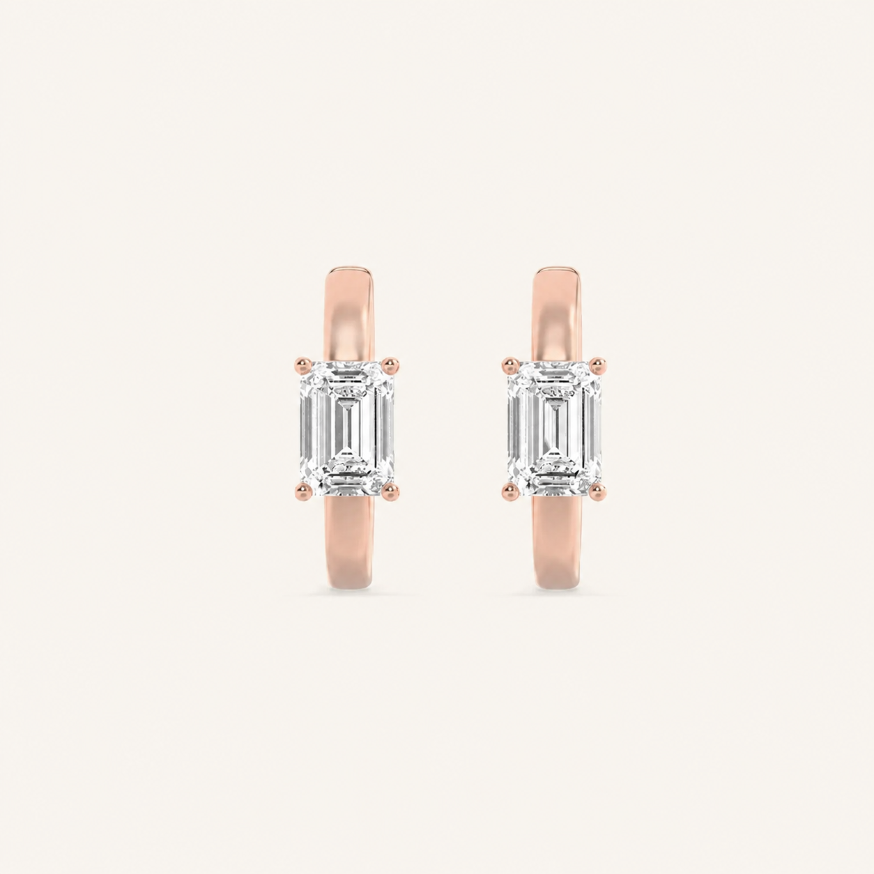 1.5CT Emerald Cut Lab Grown Diamond Solitaire Huggie Earrings