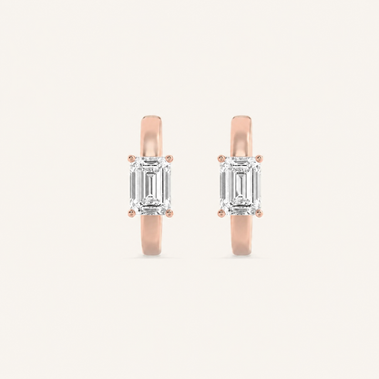 1.5CT Emerald Cut Lab Grown Diamond Solitaire Huggie Earrings