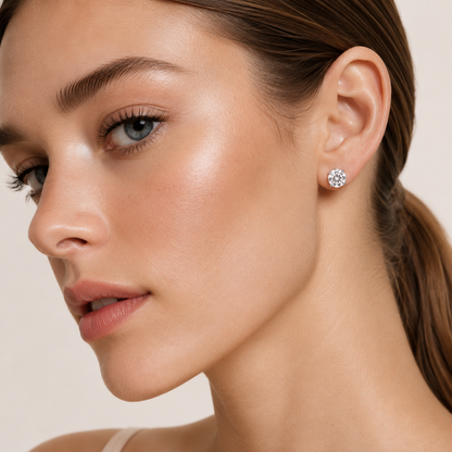 2CT Round Cut Lab Grown Diamond Hidden Halo Stud Earrings