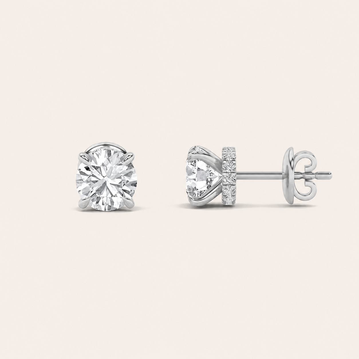 1CT Round Cut Lab Grown Diamond Hidden Halo Stud Earrings