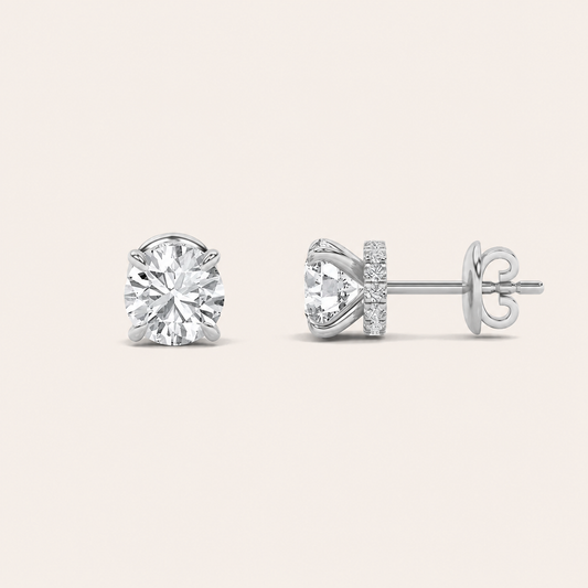 1CT Round Cut Lab Grown Diamond Hidden Halo Stud Earrings