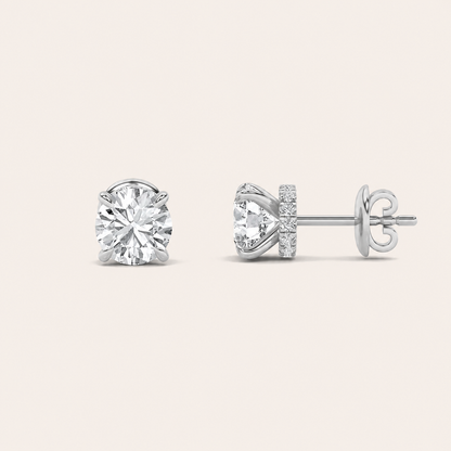 3CT Round Cut Lab Grown Diamond Hidden Halo Stud Earrings
