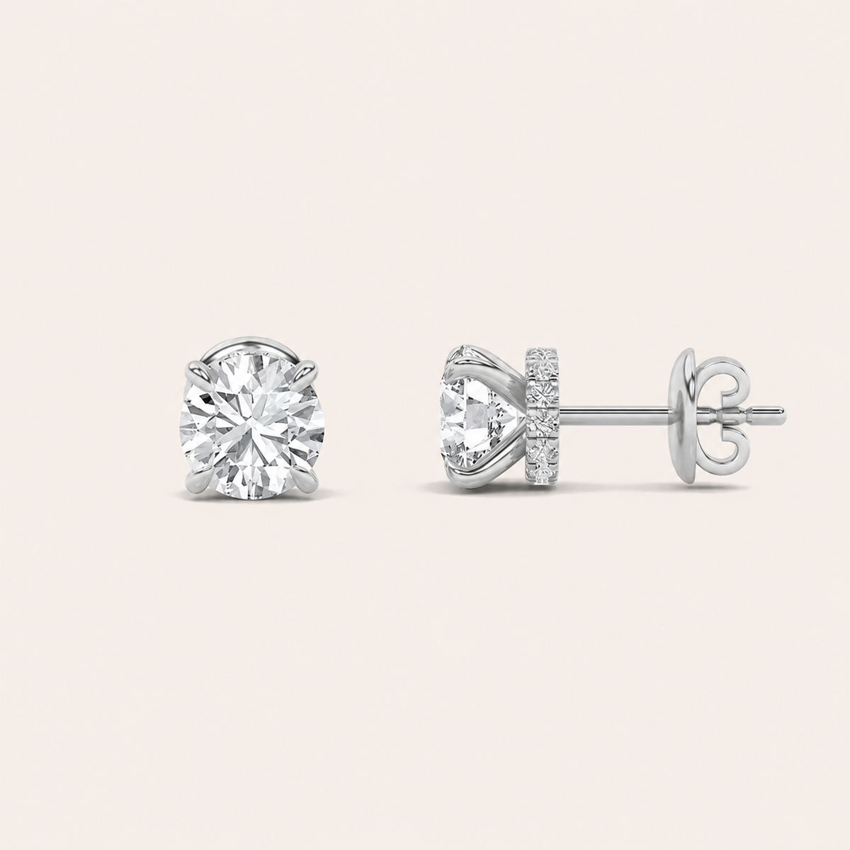 2CT Round Cut Lab Grown Diamond Hidden Halo Stud Earrings