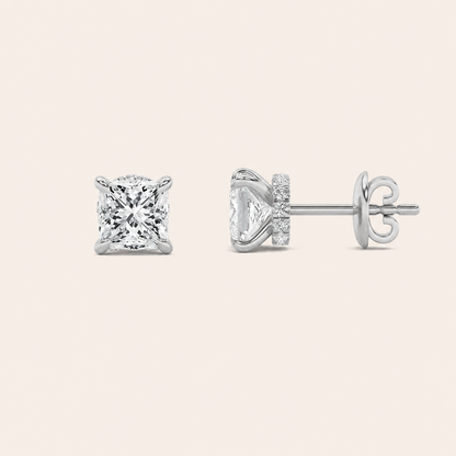 3CT Princess Cut Lab Grown Diamond Hidden Halo Stud Earrings