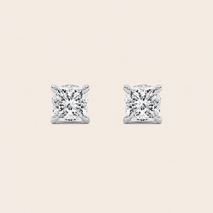 3CT Princess Cut Lab Grown Diamond Hidden Halo Stud Earrings