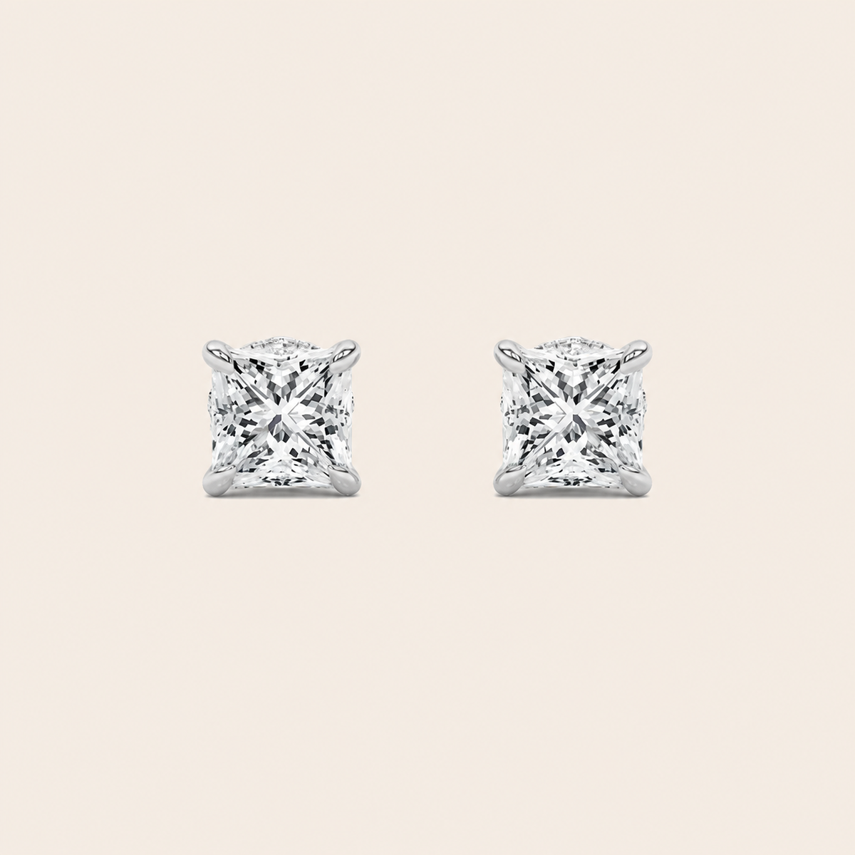 5CT Princess Cut Lab Grown Diamond Hidden Halo Stud Earrings