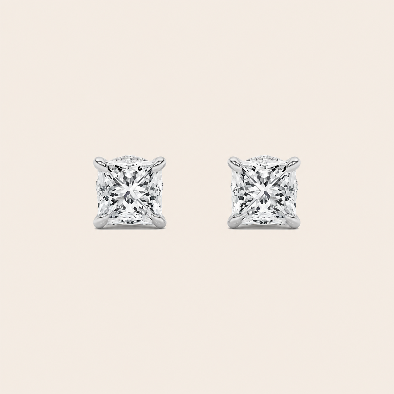 5CT Princess Cut Lab Grown Diamond Hidden Halo Stud Earrings