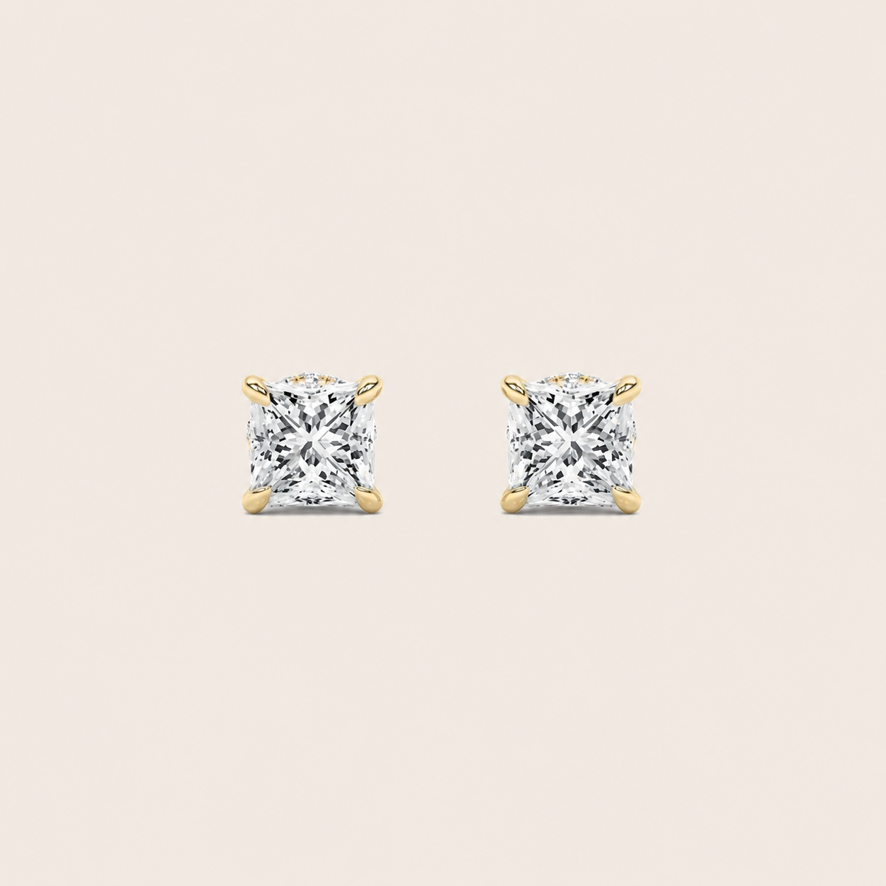 5CT Princess Cut Lab Grown Diamond Hidden Halo Stud Earrings