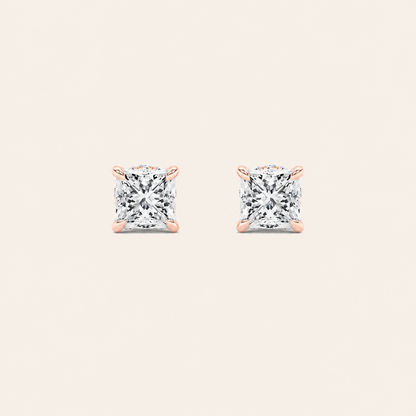 3CT Princess Cut Lab Grown Diamond Hidden Halo Stud Earrings