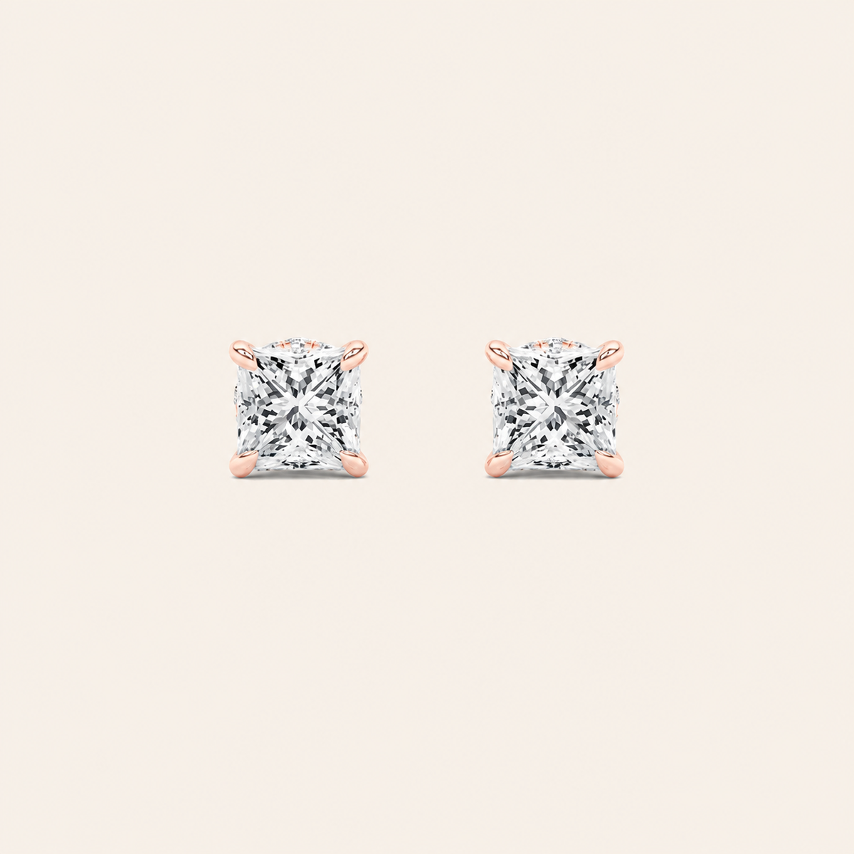 5CT Princess Cut Lab Grown Diamond Hidden Halo Stud Earrings