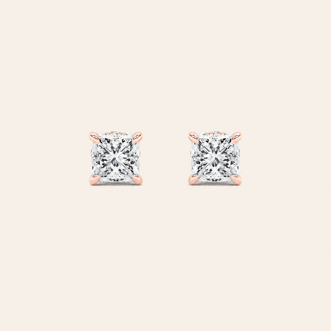 5CT Princess Cut Lab Grown Diamond Hidden Halo Stud Earrings