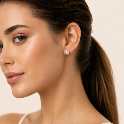 3CT Princess Cut Lab Grown Diamond Hidden Halo Stud Earrings