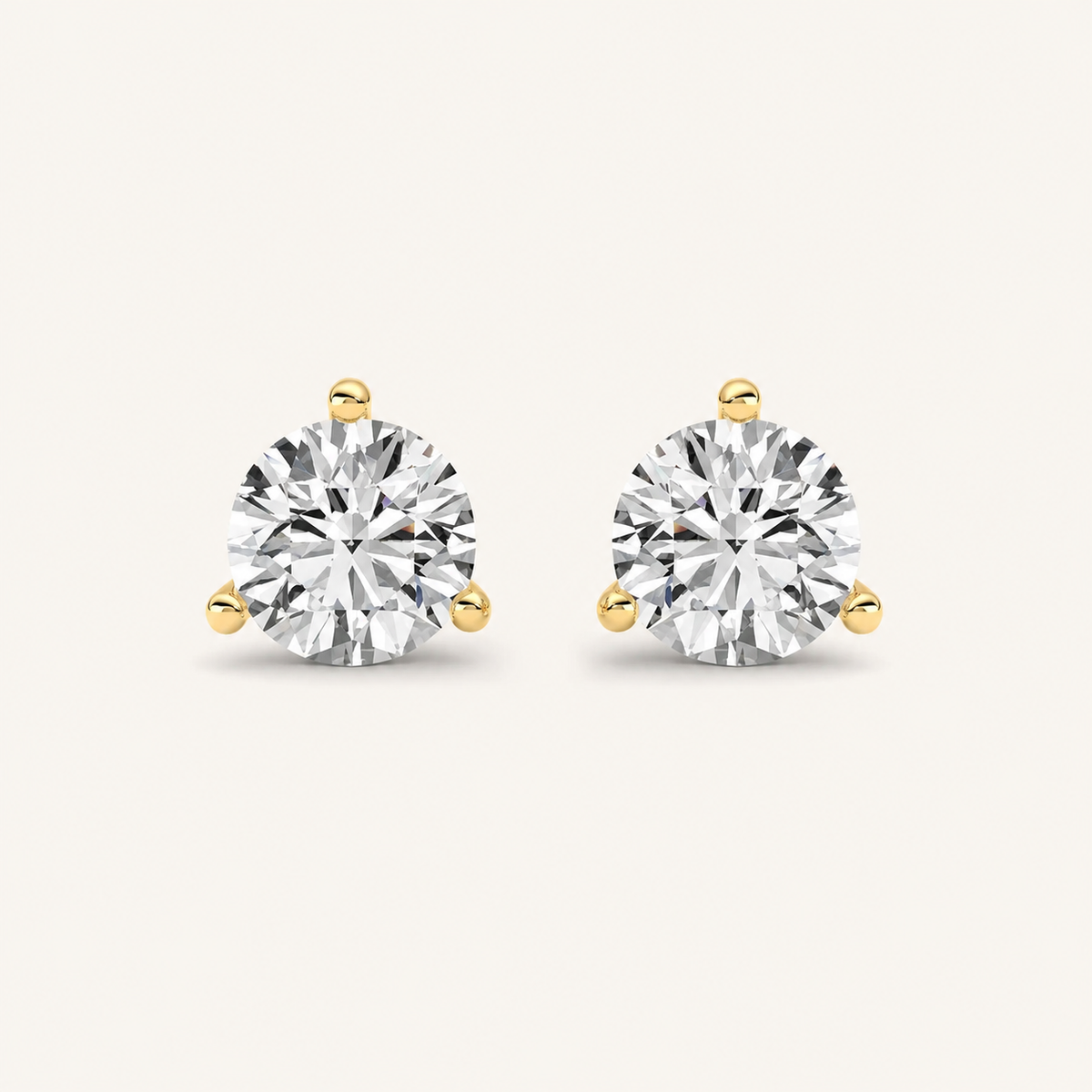 3CT Round Cut Lab Grown Diamond Three Prong Martini Stud Earrings