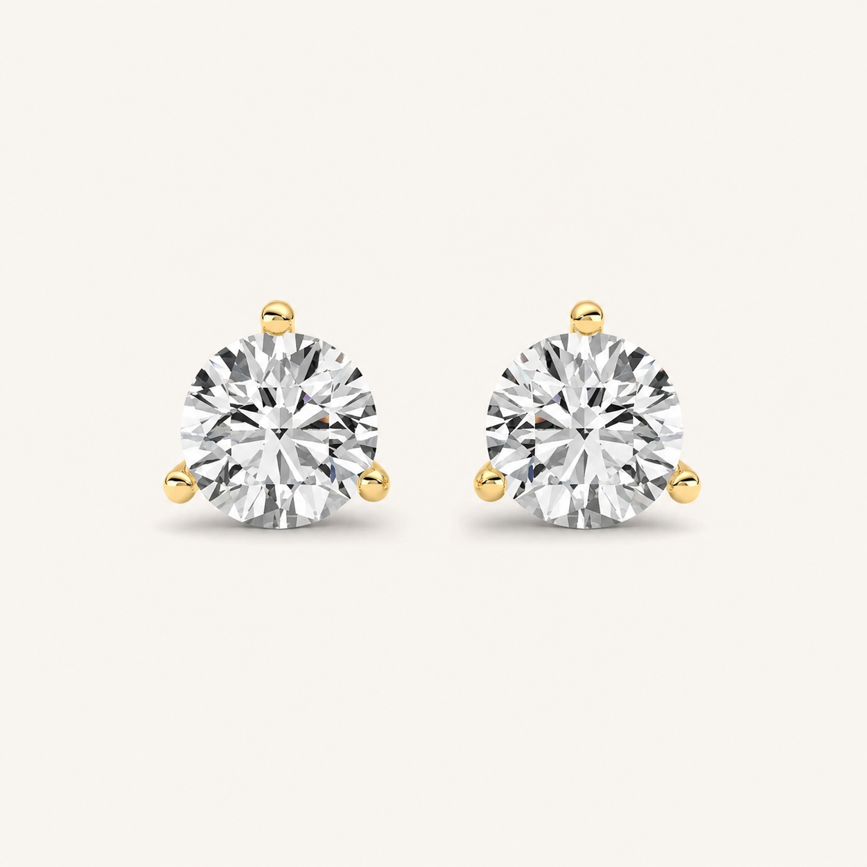 3CT Round Cut Lab Grown Diamond Three Prong Martini Stud Earrings