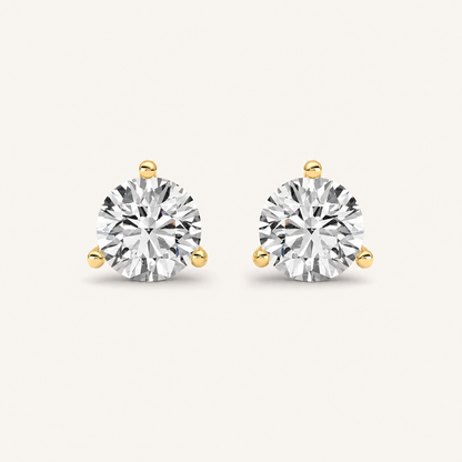 3CT Round Cut Lab Grown Diamond Three Prong Martini Stud Earrings