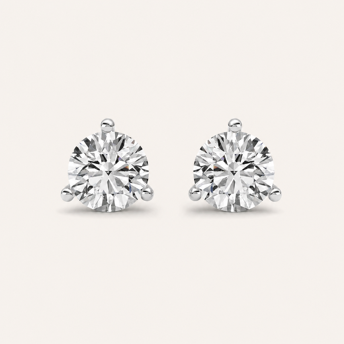 3CT Round Cut Lab Grown Diamond Three Prong Martini Stud Earrings