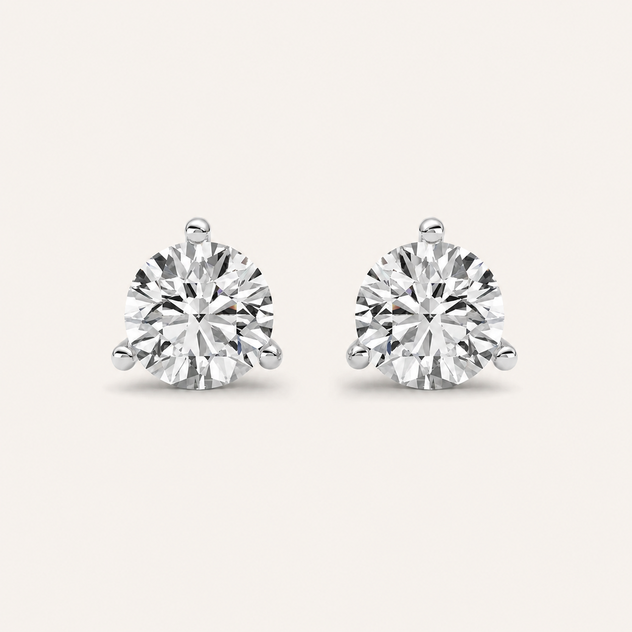 3CT Round Cut Lab Grown Diamond Three Prong Martini Stud Earrings