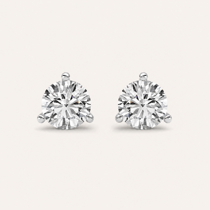 3CT Round Cut Lab Grown Diamond Three Prong Martini Stud Earrings