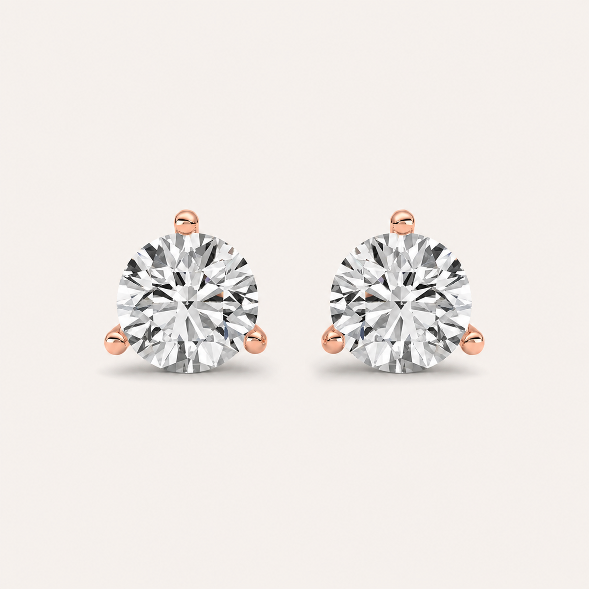 3CT Round Cut Lab Grown Diamond Three Prong Martini Stud Earrings