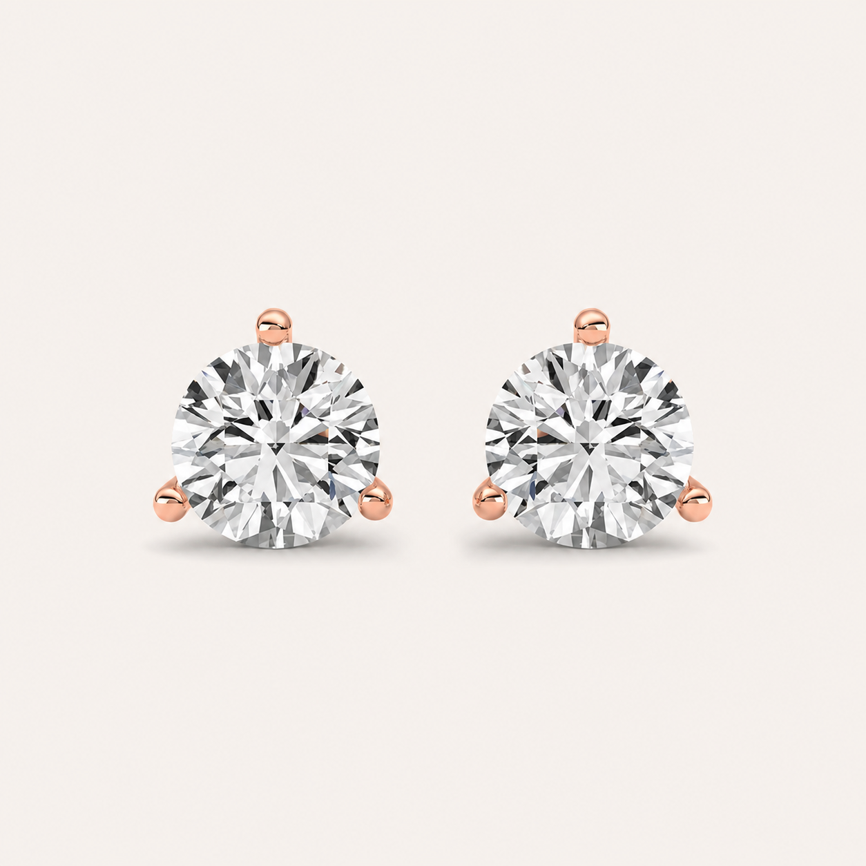 3CT Round Cut Lab Grown Diamond Three Prong Martini Stud Earrings