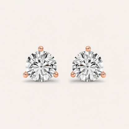 3CT Round Cut Lab Grown Diamond Three Prong Martini Stud Earrings