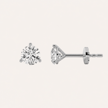 3CT Round Cut Lab Grown Diamond Three Prong Martini Stud Earrings