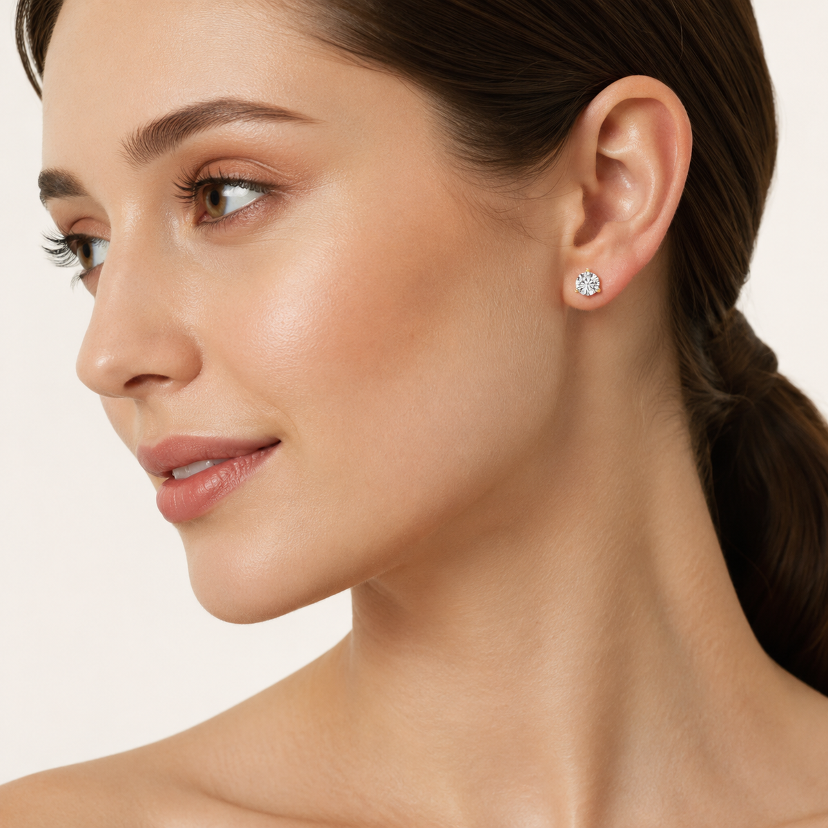 3CT Round Cut Lab Grown Diamond Three Prong Martini Stud Earrings