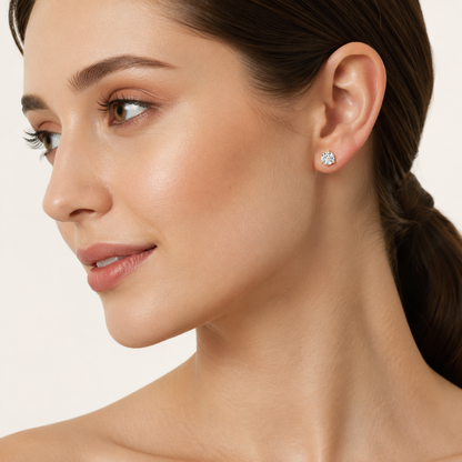 3CT Round Cut Lab Grown Diamond Three Prong Martini Stud Earrings