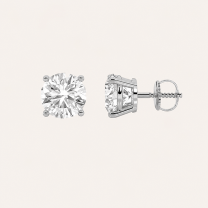 2.5CT Round Cut Lab Grown Diamond Three Prong Martini Stud Earrings