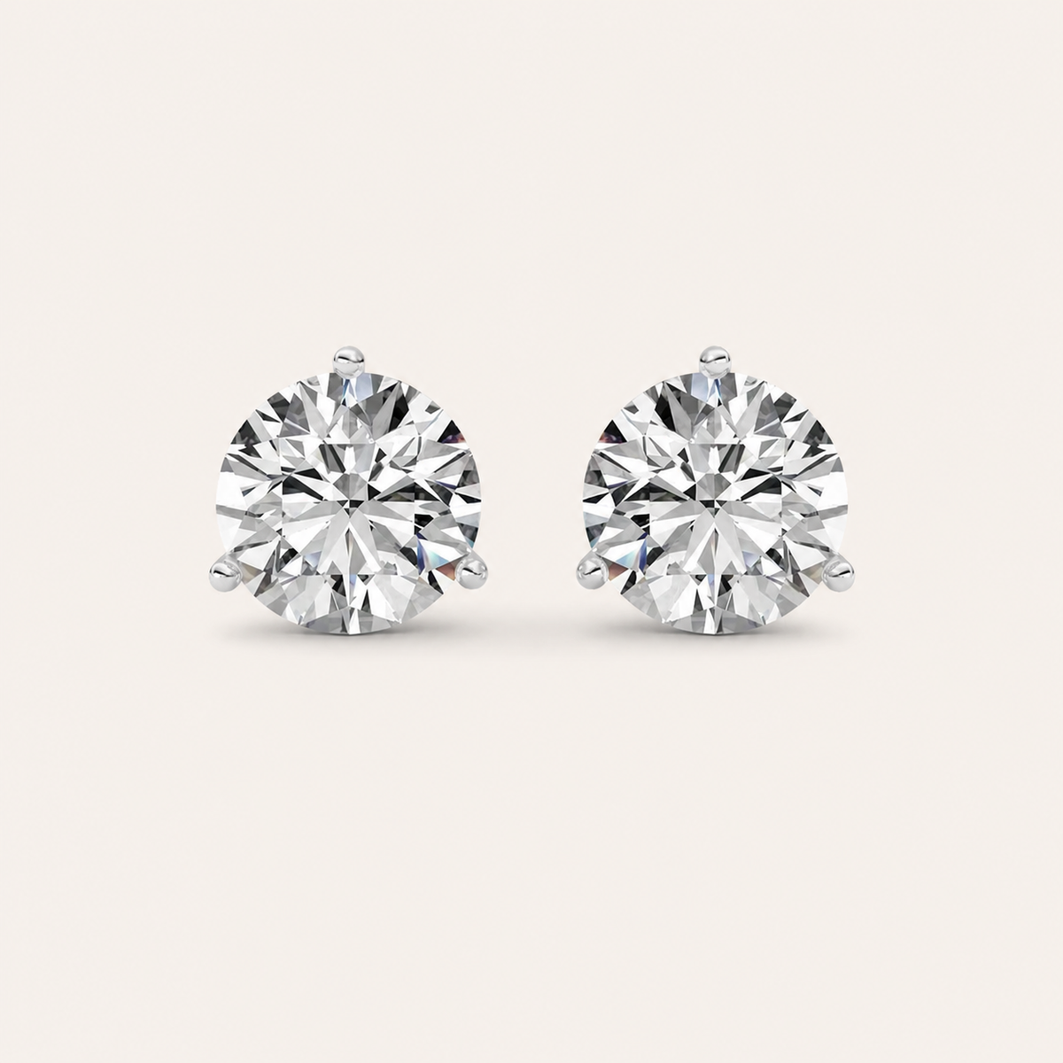 2.5CT Round Cut Lab Grown Diamond Three Prong Martini Stud Earrings