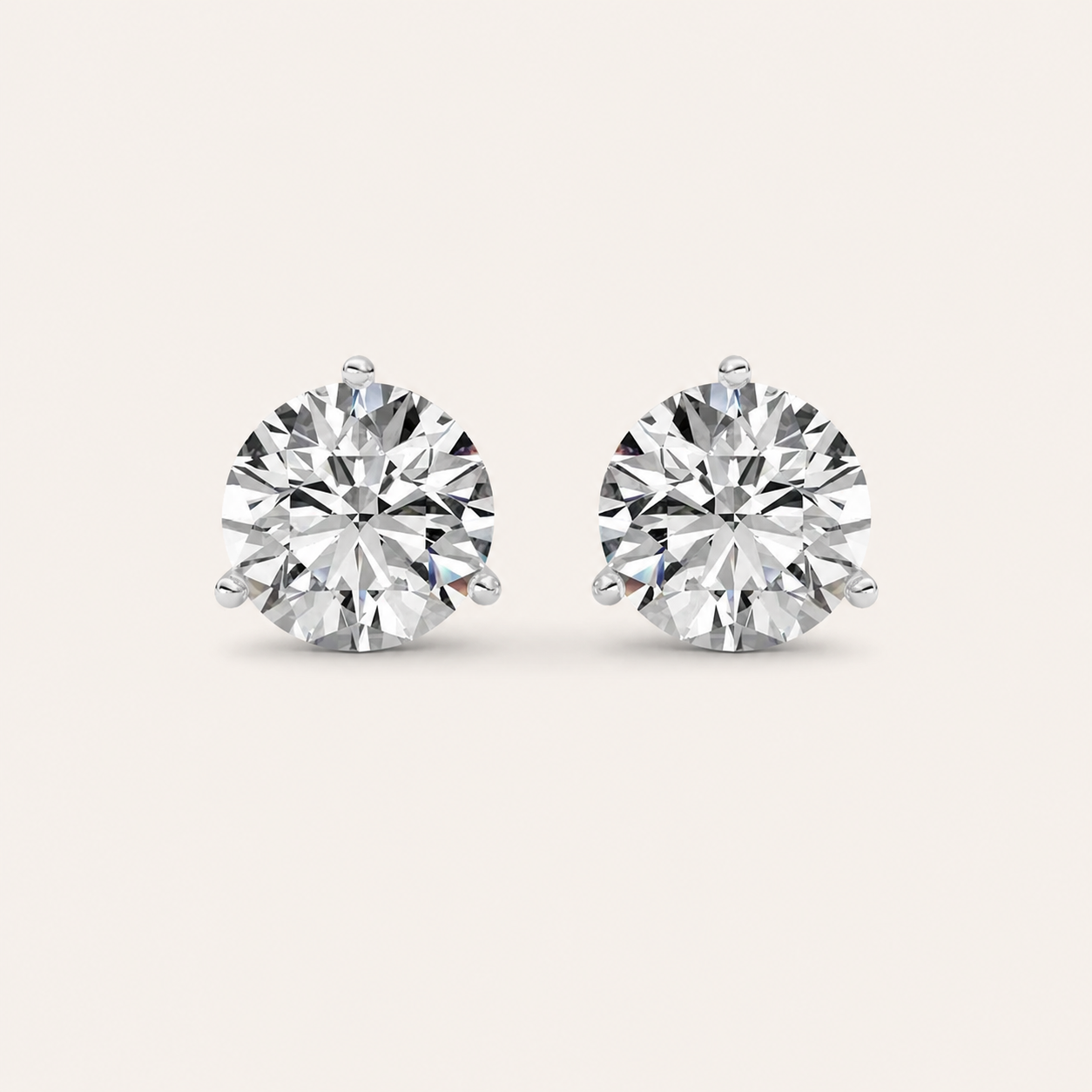 5.5CT Round Cut Lab Grown Diamond Three Prong Martini Stud Earrings