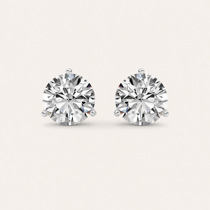 5.5CT Round Cut Lab Grown Diamond Three Prong Martini Stud Earrings