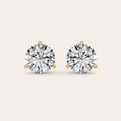 2.5CT Round Cut Lab Grown Diamond Three Prong Martini Stud Earrings