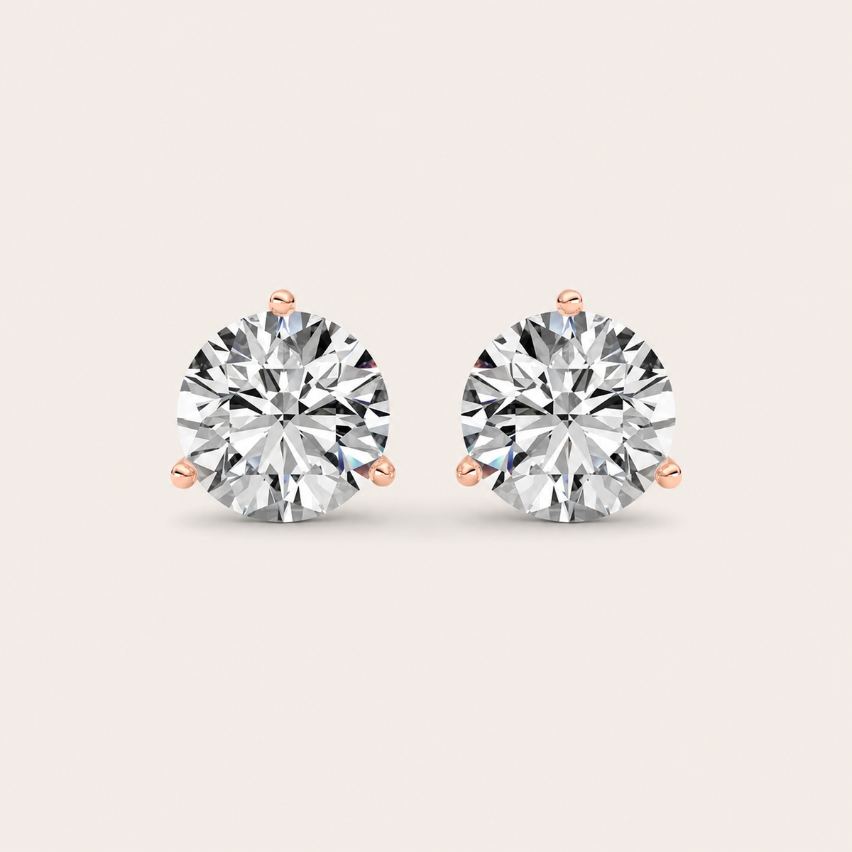 5.5CT Round Cut Lab Grown Diamond Three Prong Martini Stud Earrings