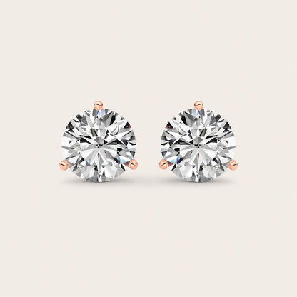5.5CT Round Cut Lab Grown Diamond Three Prong Martini Stud Earrings