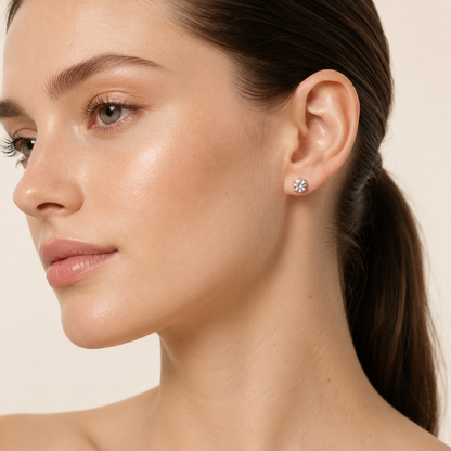 5.5CT Round Cut Lab Grown Diamond Three Prong Martini Stud Earrings