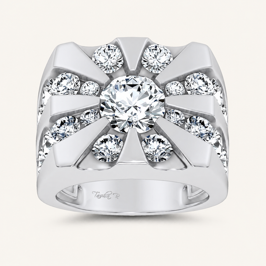 7CT Round Cut Certified Lab Grown Diamond Men's Ring