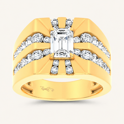 3CT Emerald Certified Lab Grown Diamond Men's Ring