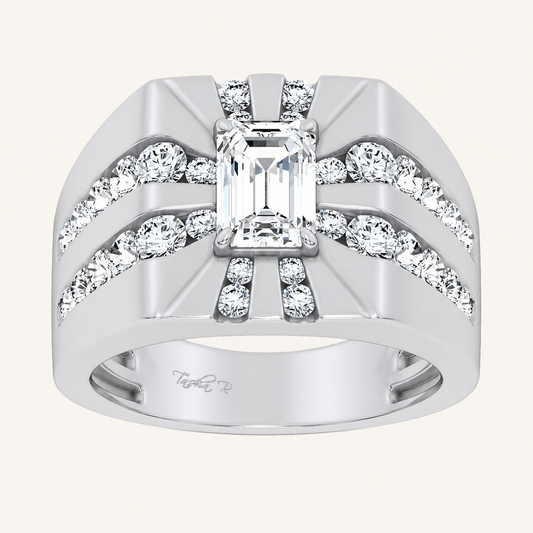 3CT Emerald Certified Lab Grown Diamond Men's Ring