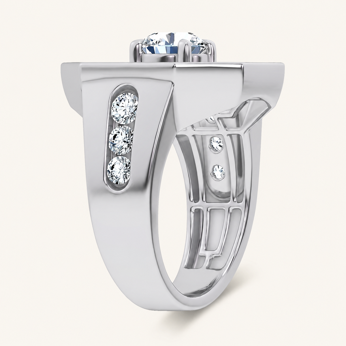 3CT Round Certified Lab Grown Diamond Men's Ring