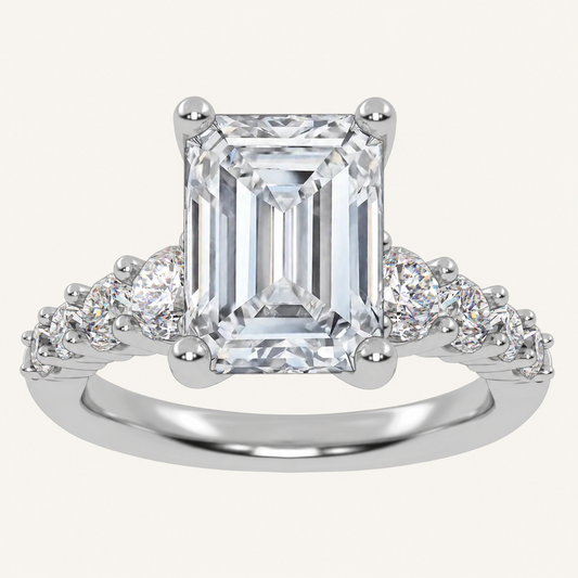3.75CT Emerald Cut Lab Grown Diamond Cluster Ring
