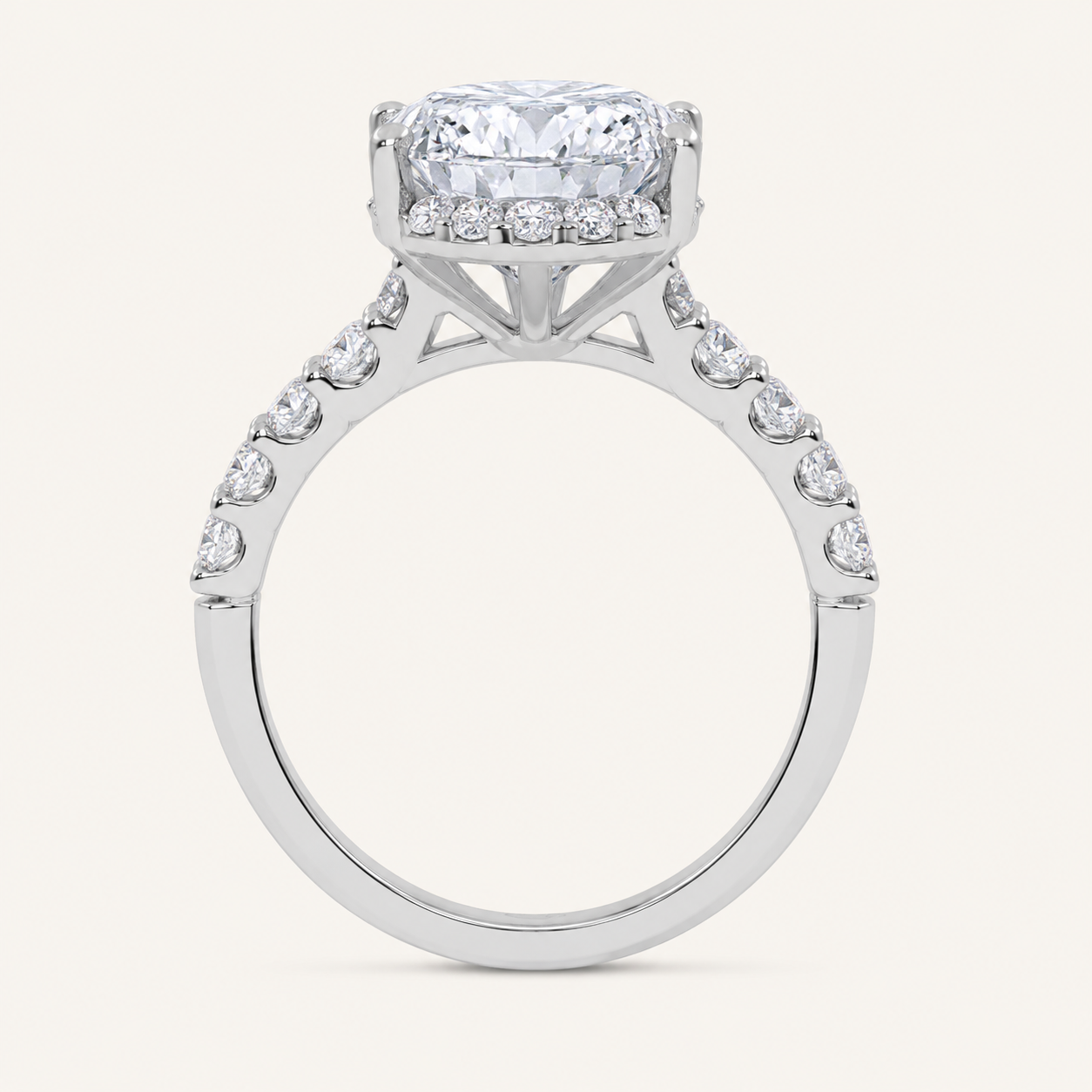 4.75CT Oval Cut Lab Grown Diamond Halo Side Stone Ring