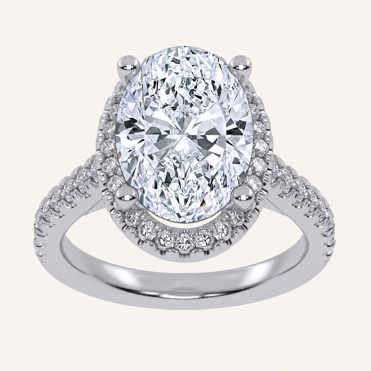 4.55CT Oval Cut Lab Grown Diamond Halo Side Stone Ring