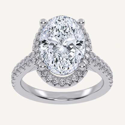 4.55CT Oval Cut Lab Grown Diamond Halo Side Stone Ring