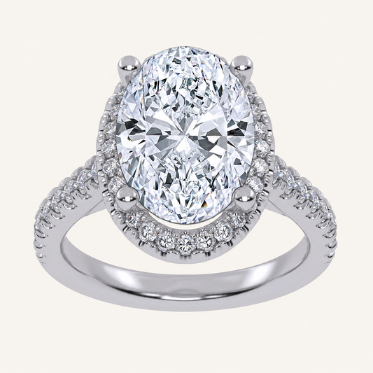4.55CT Oval Cut Lab Grown Diamond Halo Side Stone Ring