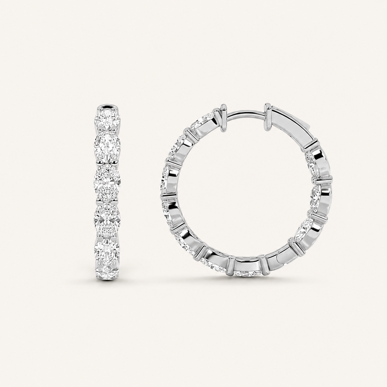 4CT Oval Cut Lab Grown Diamond Inside Out Hoop Earrings